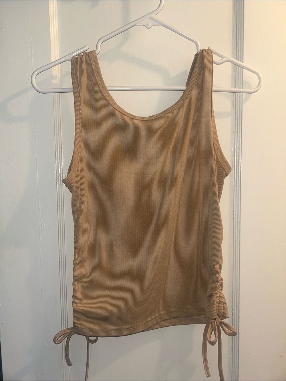 SHEIN Ribbed Side-Tie Tank Top - Camel